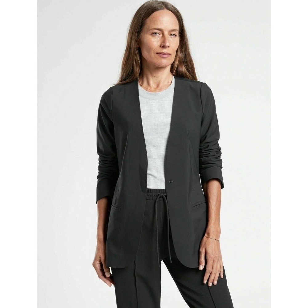 Athleta Women Black Open Front Single Button Performance Avenue Blazer NWT